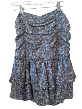 Krush Pewter & White Dot Tiered Mini Skirt Ruched Ruffled Girl Sz. Medium